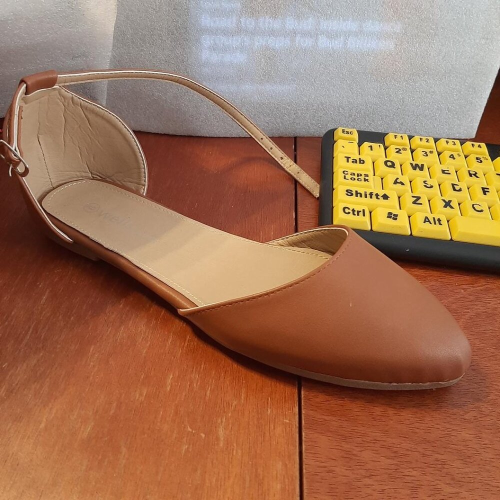 NEW ! Women Wellsfountn Casual D'Orsay Pointed Toe Ballet Flat Shoe Tan Size 9